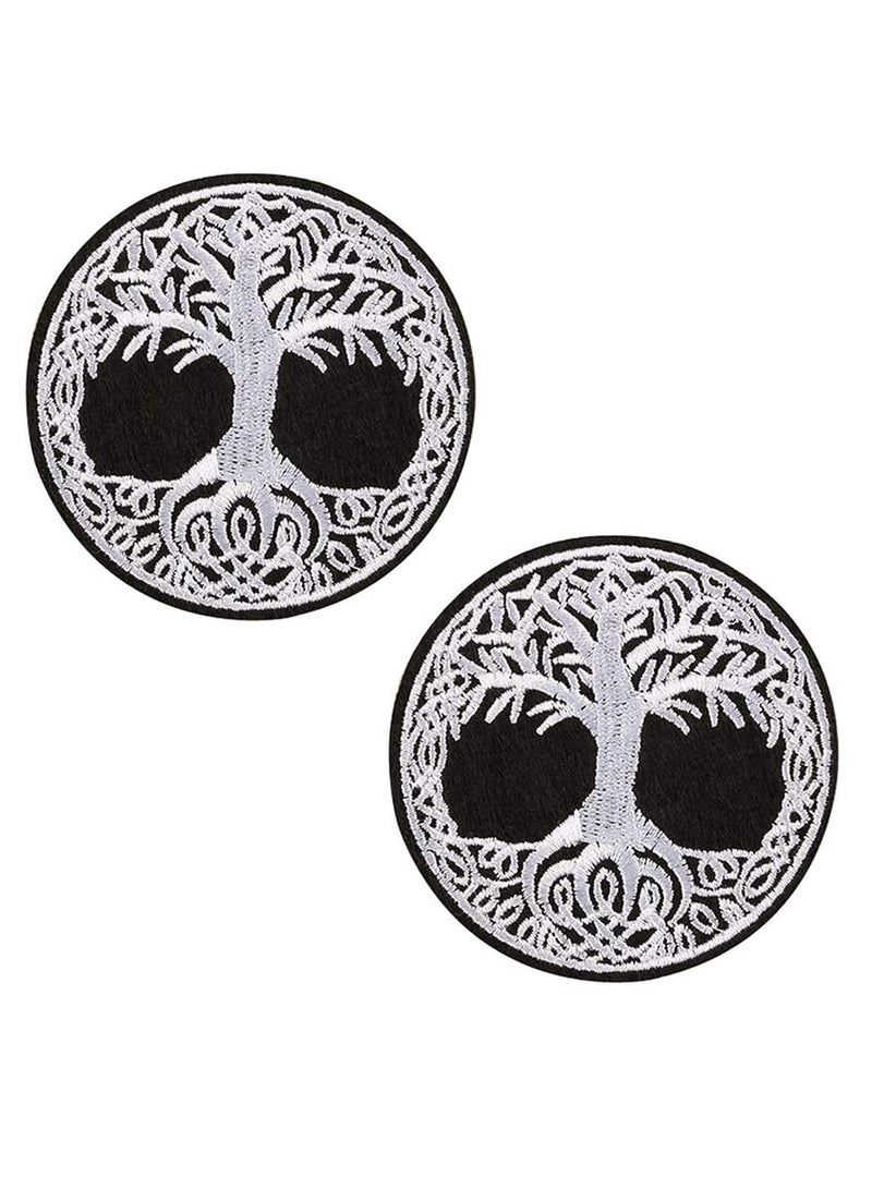 Tree of Life Embroidered Patch Applique Badge Iron on Sew on Patches Emblem Patch DIY Accessories, Perfect for Clothes, Dress, Hat, Jeans 2 pcs - Image 1